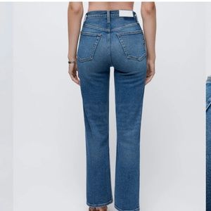 Brand New Redone Denim Comfort Stretch High Rise Stove Pipe - Western Blue